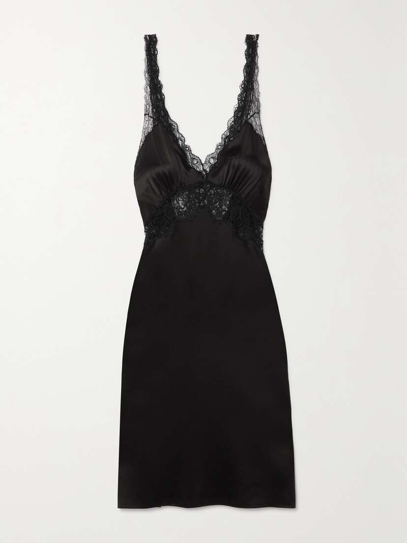 Saint Laurent Lace-trimmed Silk-satin Dress