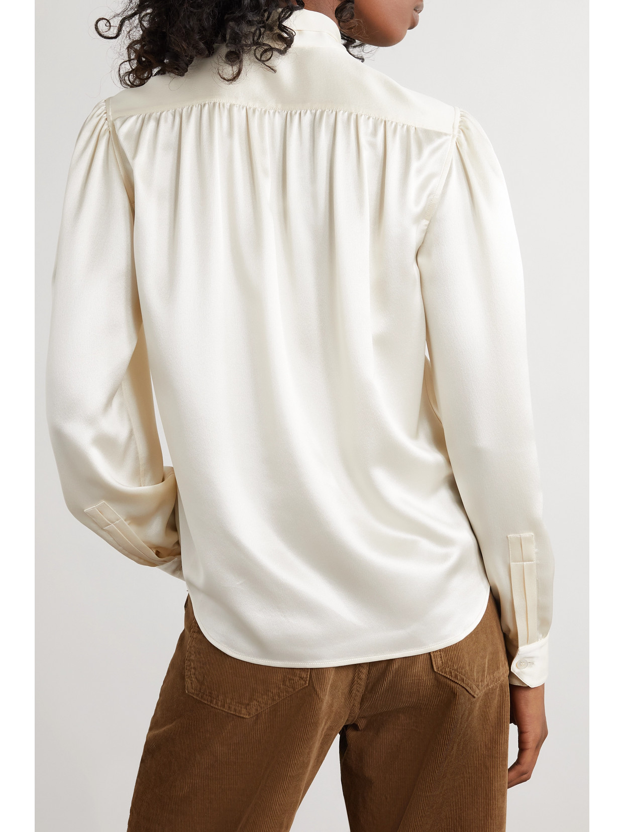 Cropped Pussy-Bow Silk-Charmeuse Blouse