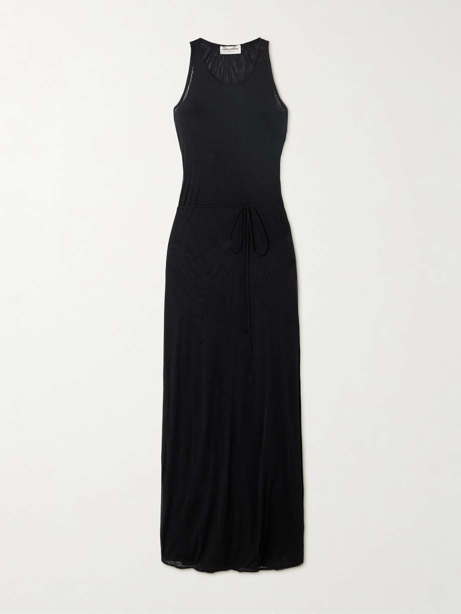 belted stretch-jersey maxi wrap dress