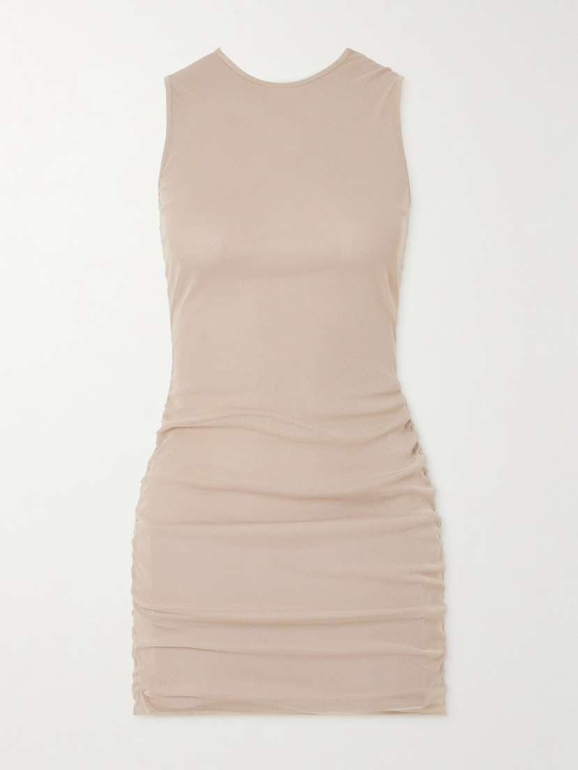 Saint Laurent Ruched Stretch-tulle Mini Dress