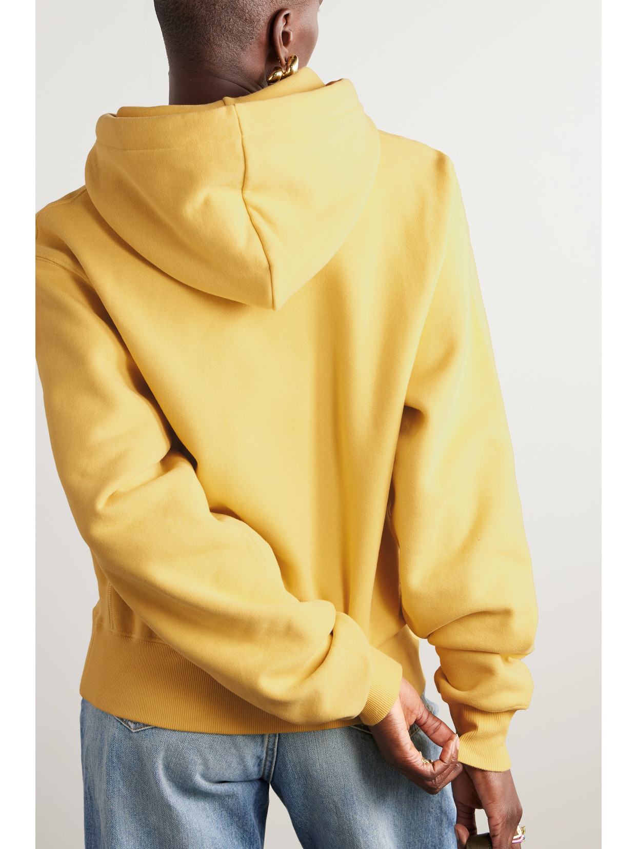 Shop Saint Laurent Embroidered Cotton-jersey Hoodie In Yellow