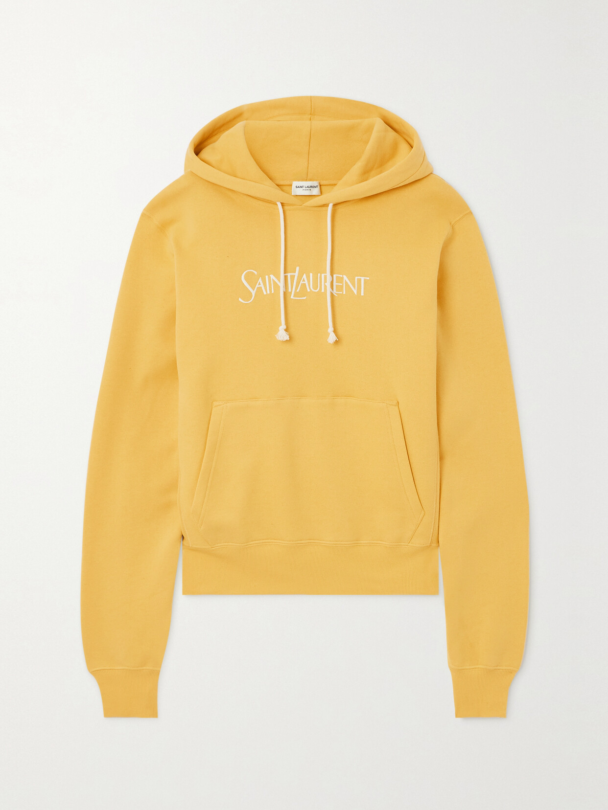 Shop Saint Laurent Embroidered Cotton-jersey Hoodie In Yellow