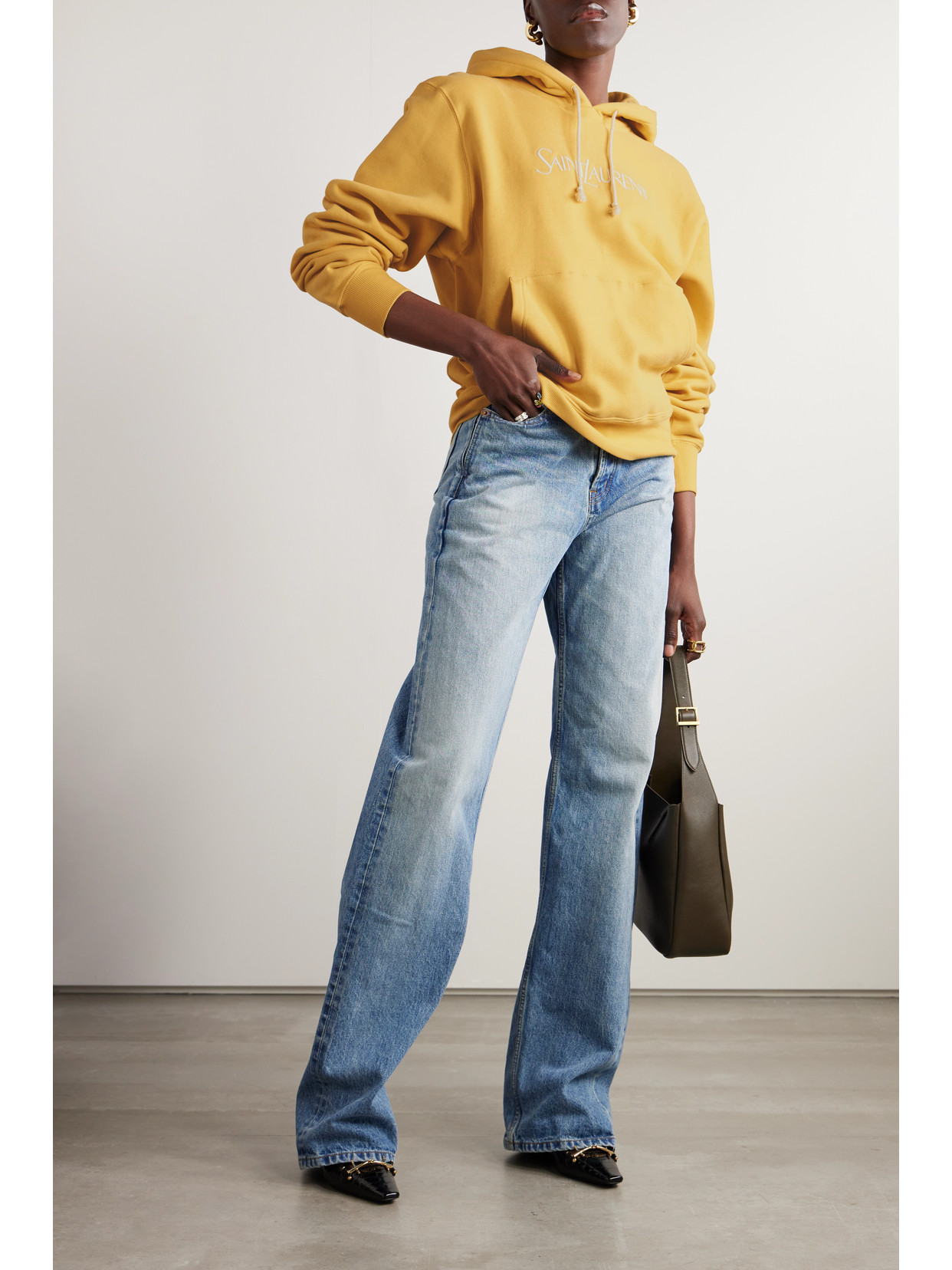Saint Laurent Biologic Cotton Oversize Sweatshirt With Embroidered Logo In Yellow