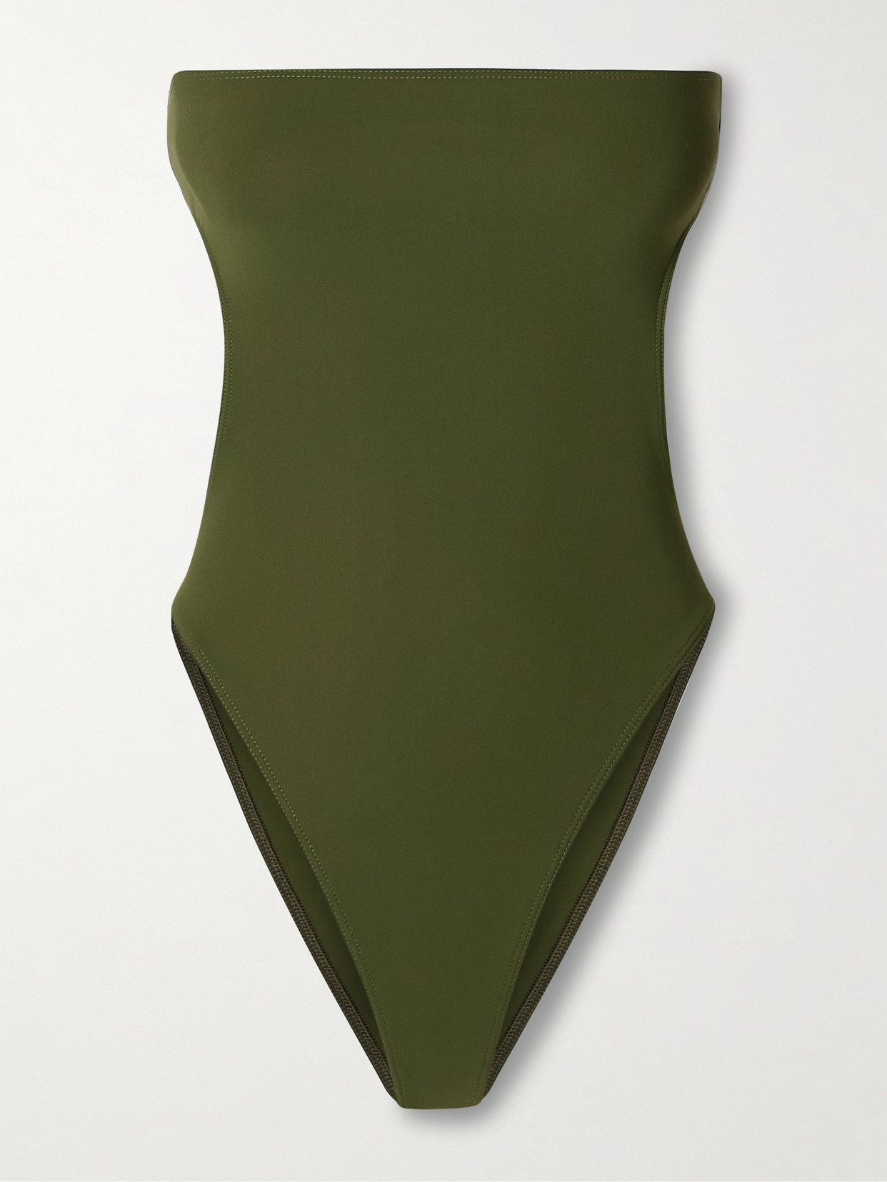 Shop Saint Laurent Strapless Cutout Swimsuit In Green