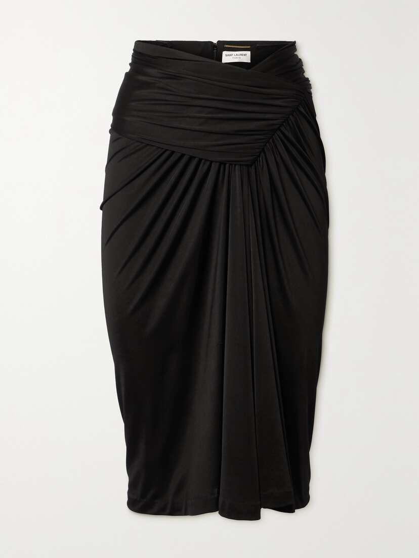 Saint Laurent Asymmetric Draped Jersey Midi Skirt
