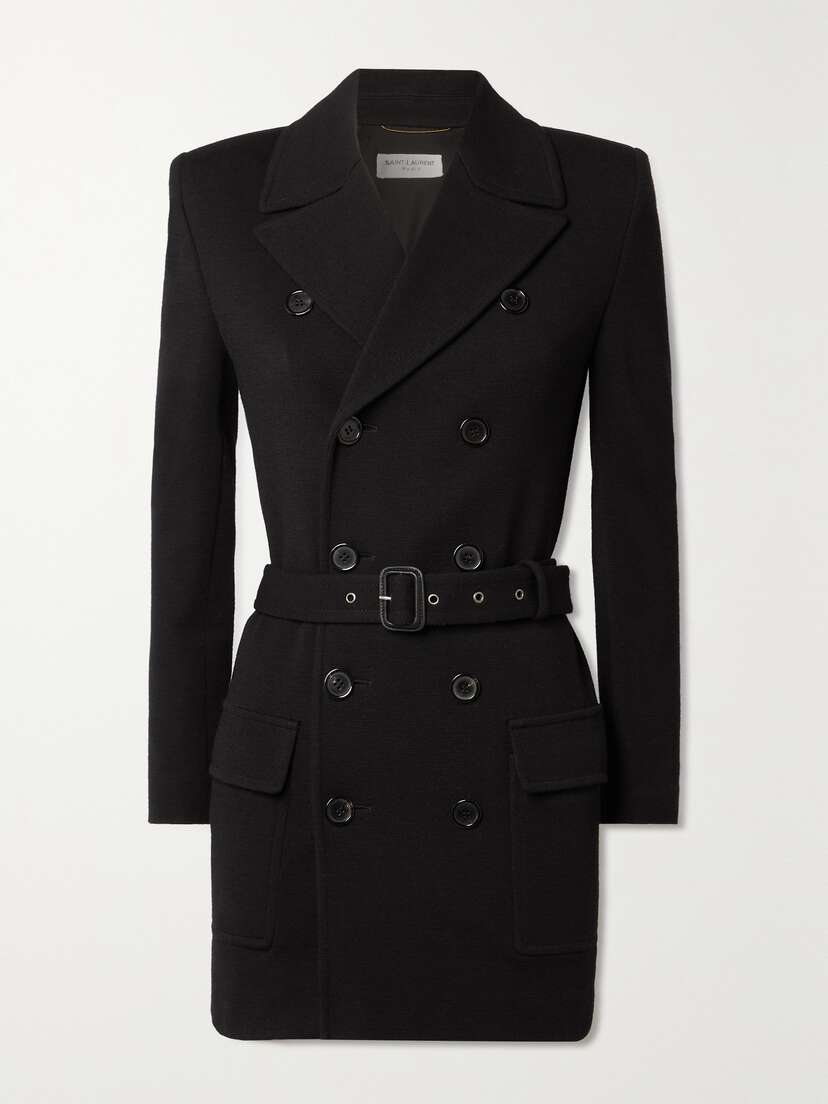 Saint Laurent Belted Double-breasted Wool-blend Jersey Trench Coat