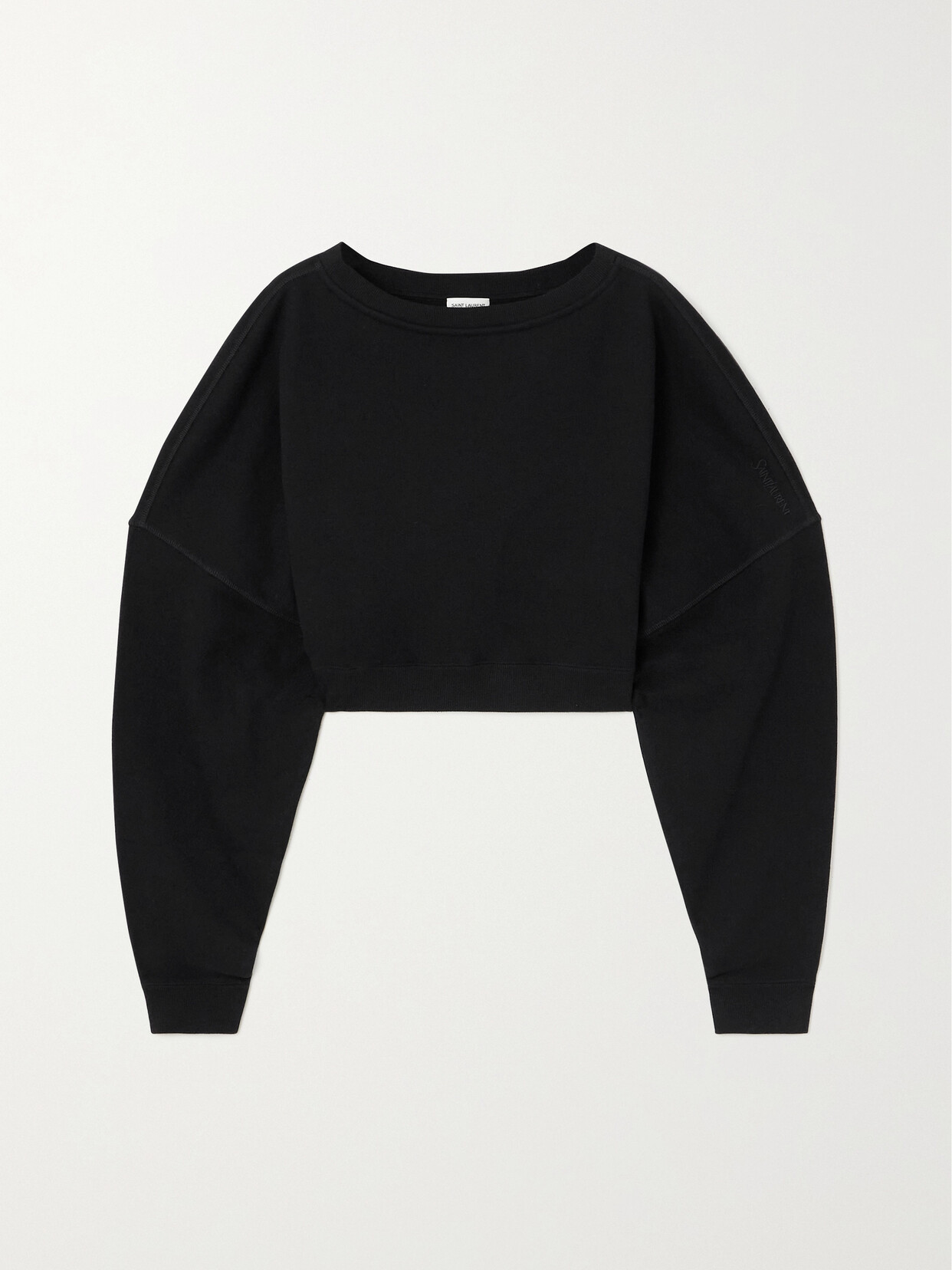 Shop Saint Laurent Cropped Cotton-jersey Sweatshirt In Black