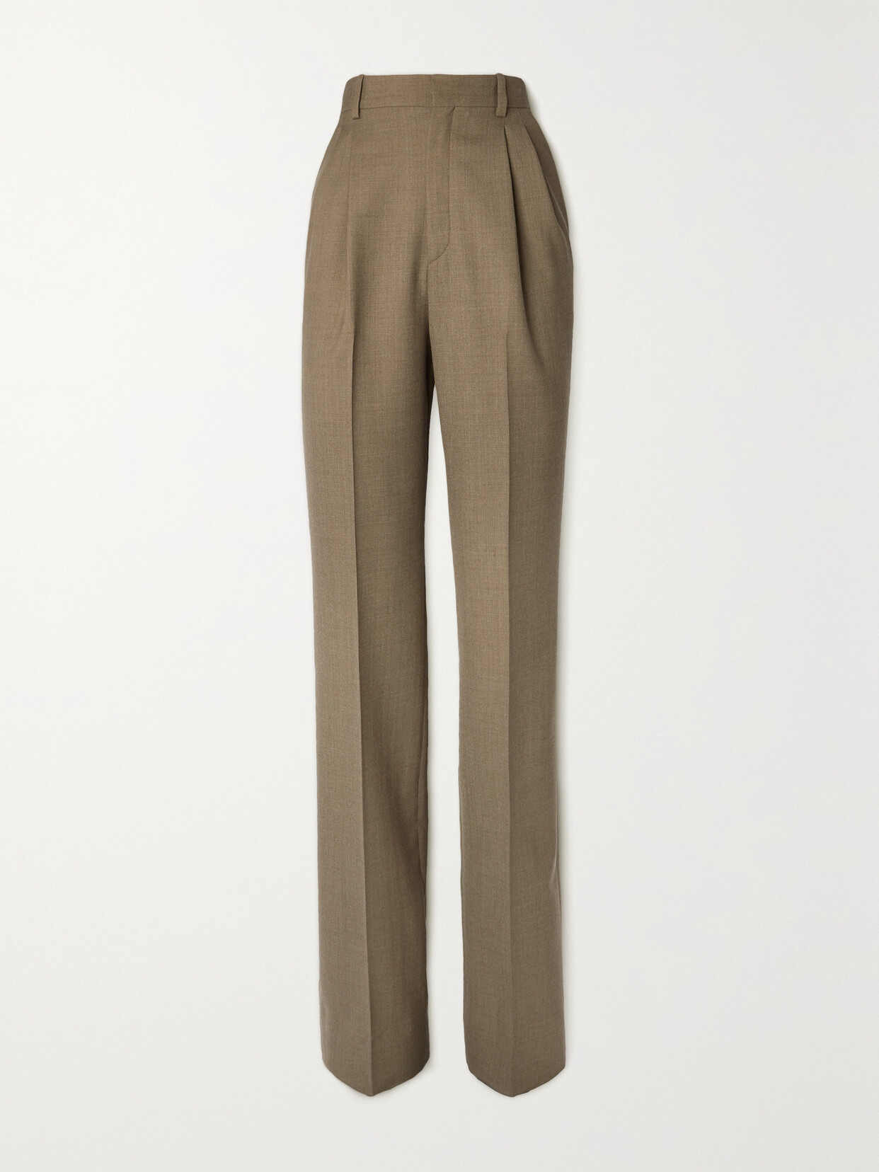 SAINT LAURENT Pleated Wool-twill Straight-leg Pants - Green