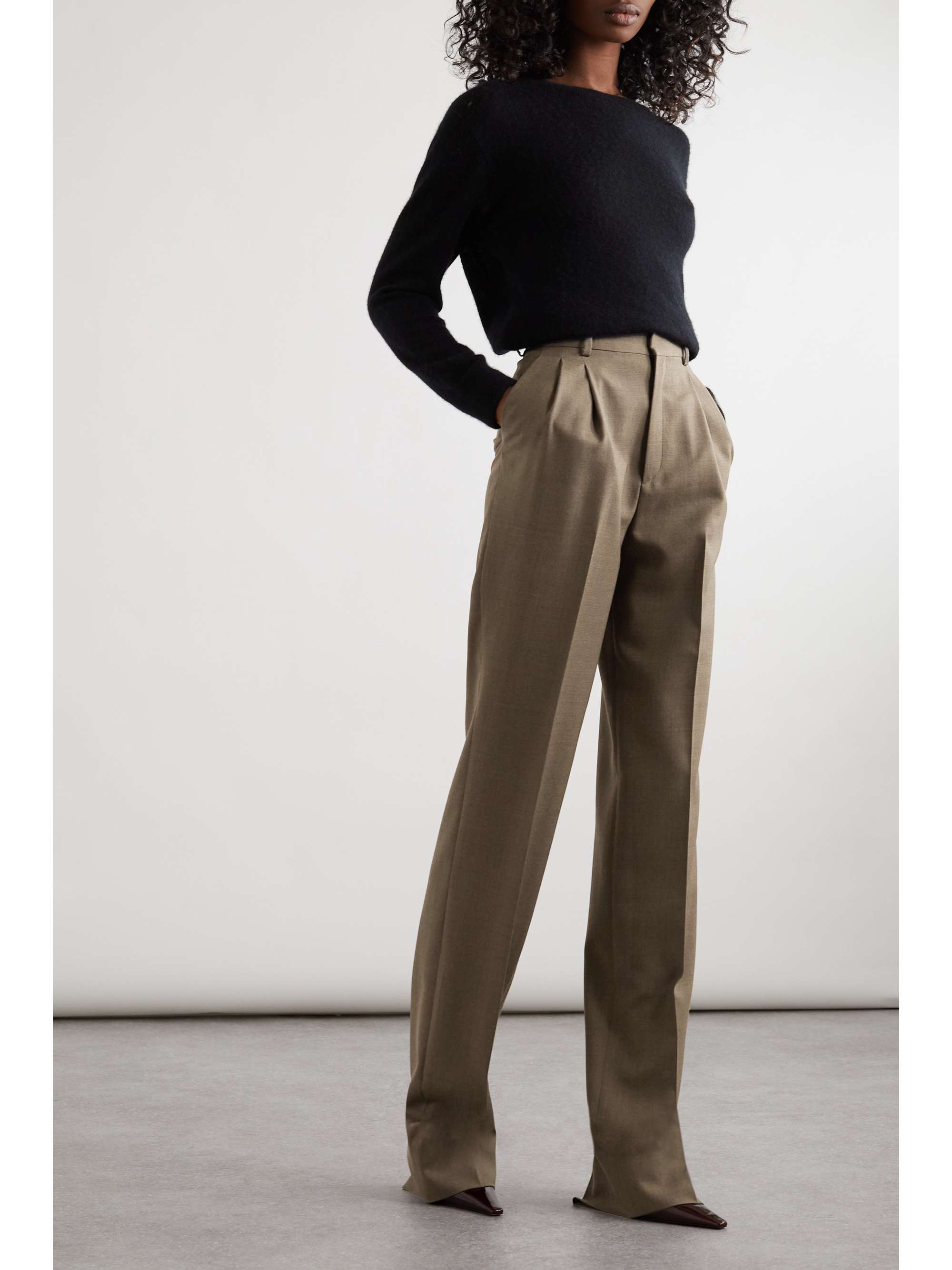 SAINT LAURENT Pleated wool-twill straight-leg pants | NET-A-PORTER