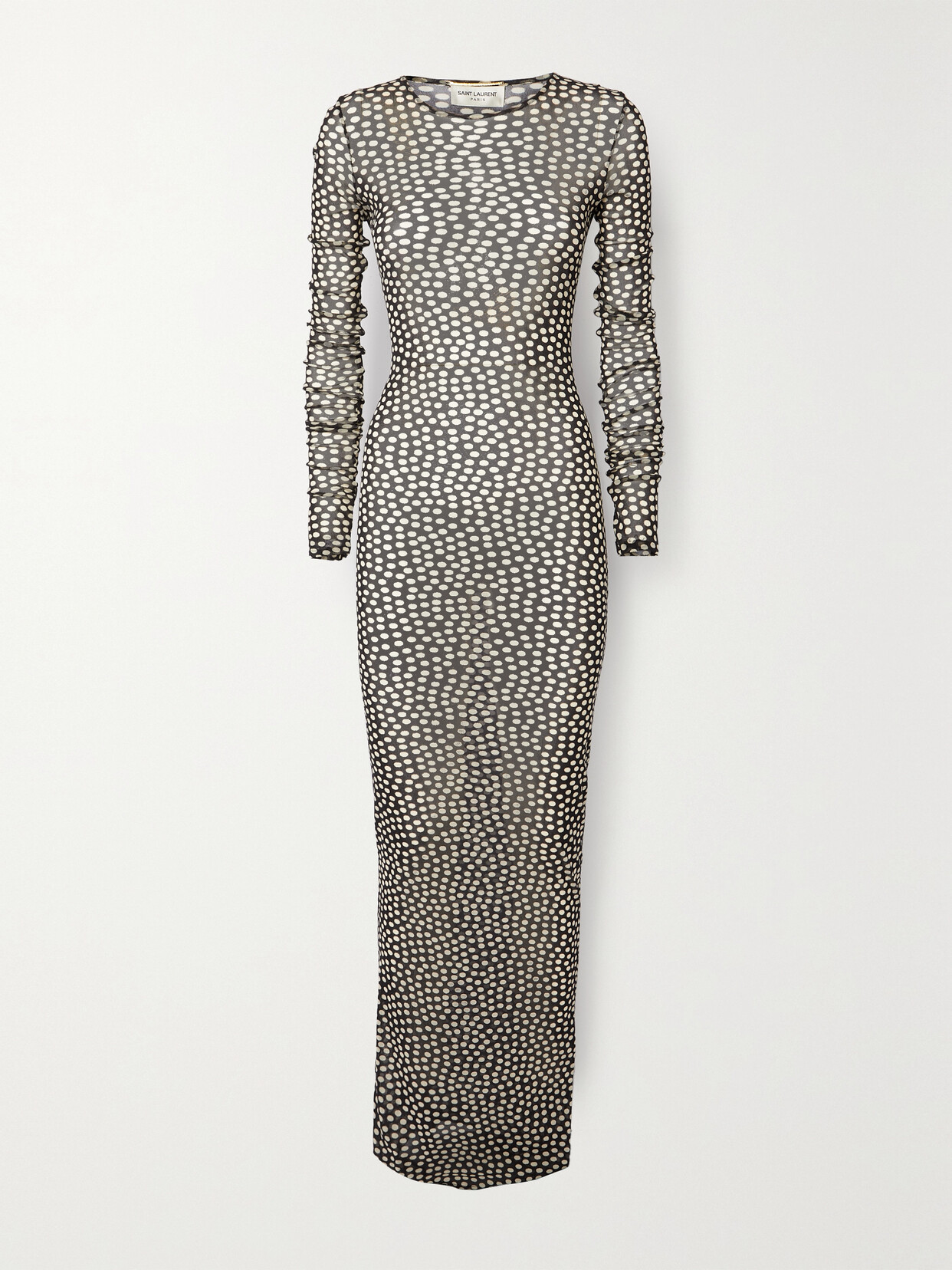 SAINT LAURENT POLKA-DOT MESH MAXI DRESS