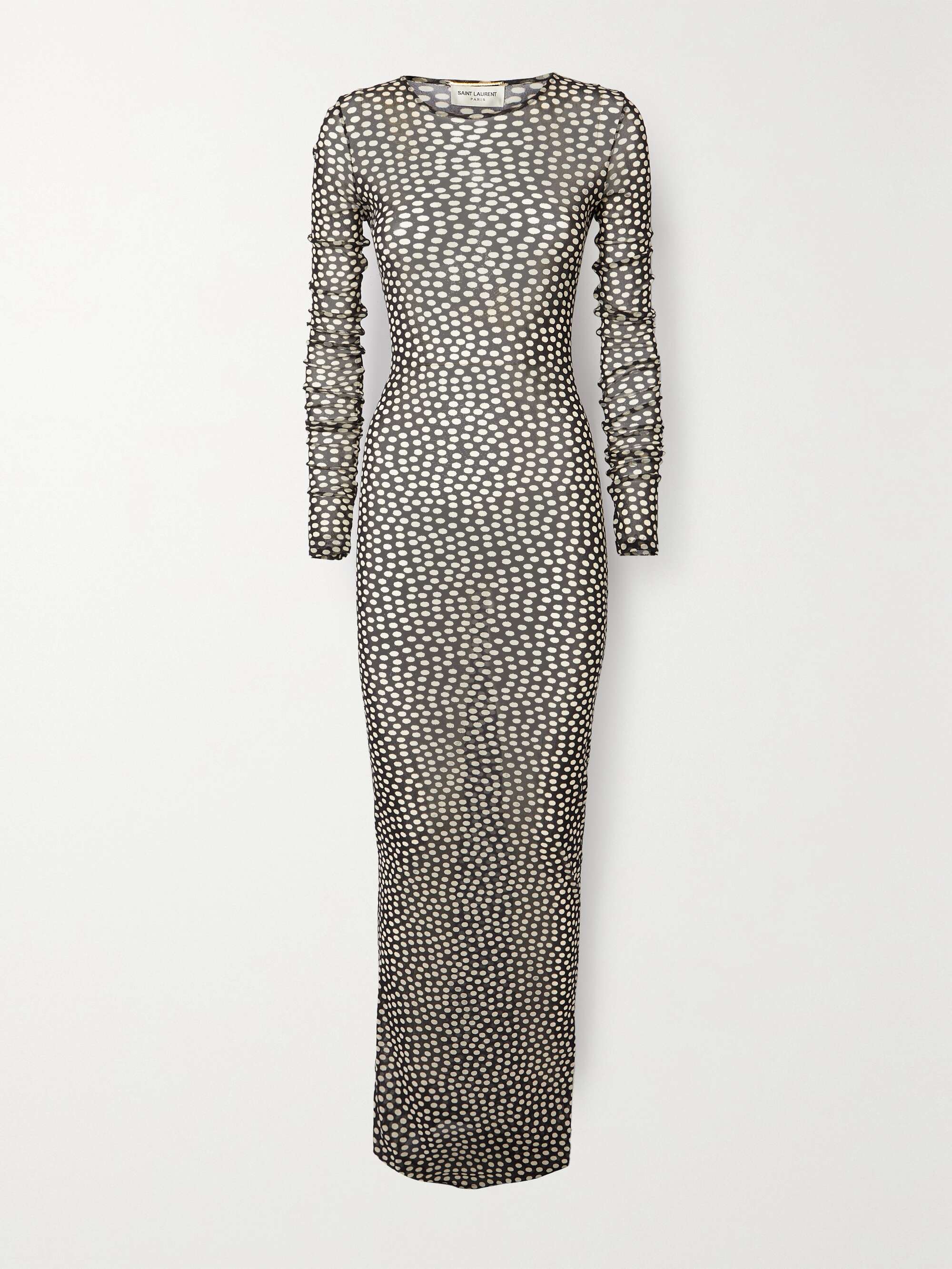 SAINT LAURENT Polka-dot mesh maxi dress | NET-A-PORTER