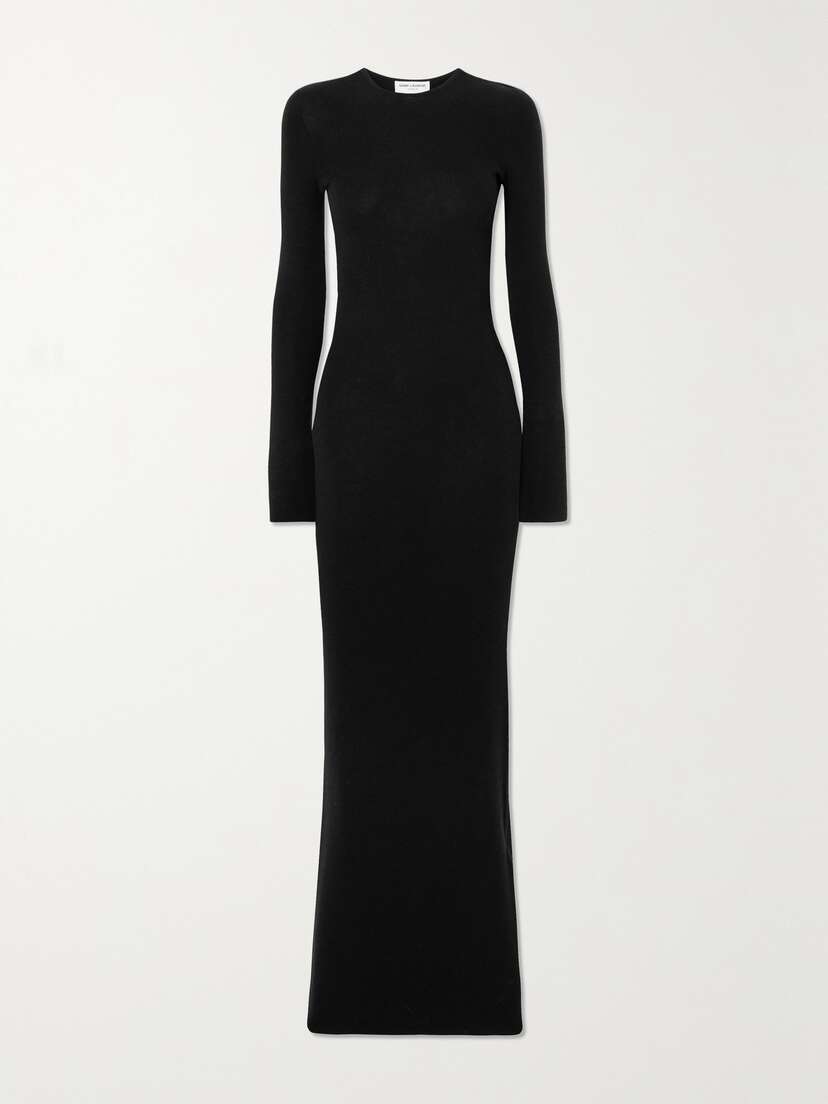 Saint Laurent Open-back Wool, Cashmere And Silk-blend Maxi Dress
