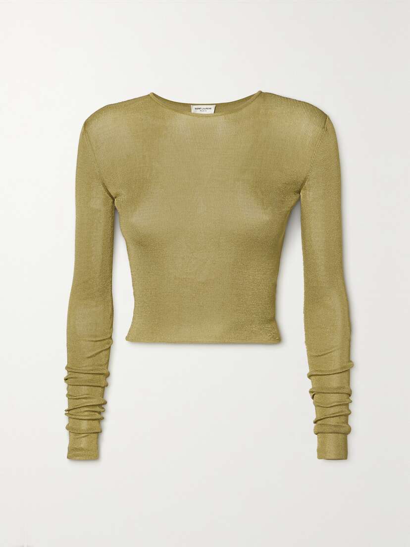Saint Laurent Cropped Metallic Knitted Top