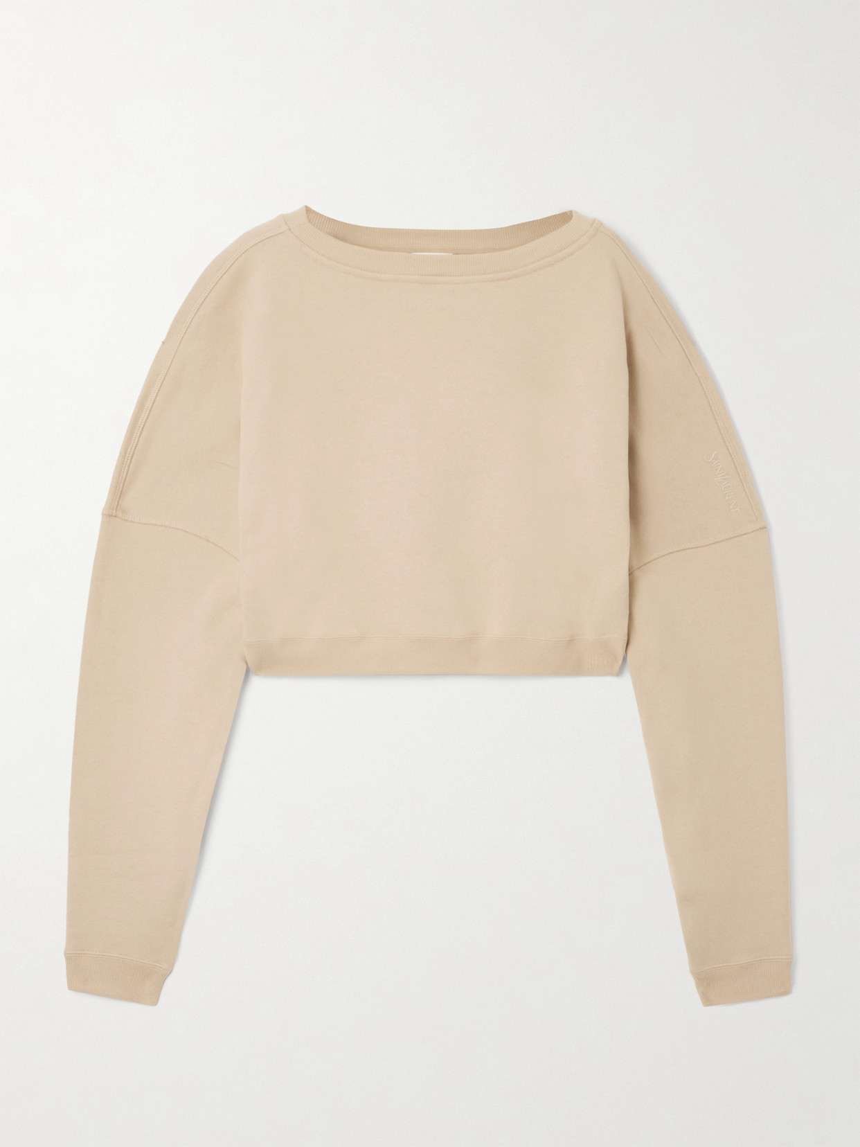 SAINT LAURENT - Cropped Embroidered Cotton-jersey Sweater - Brown