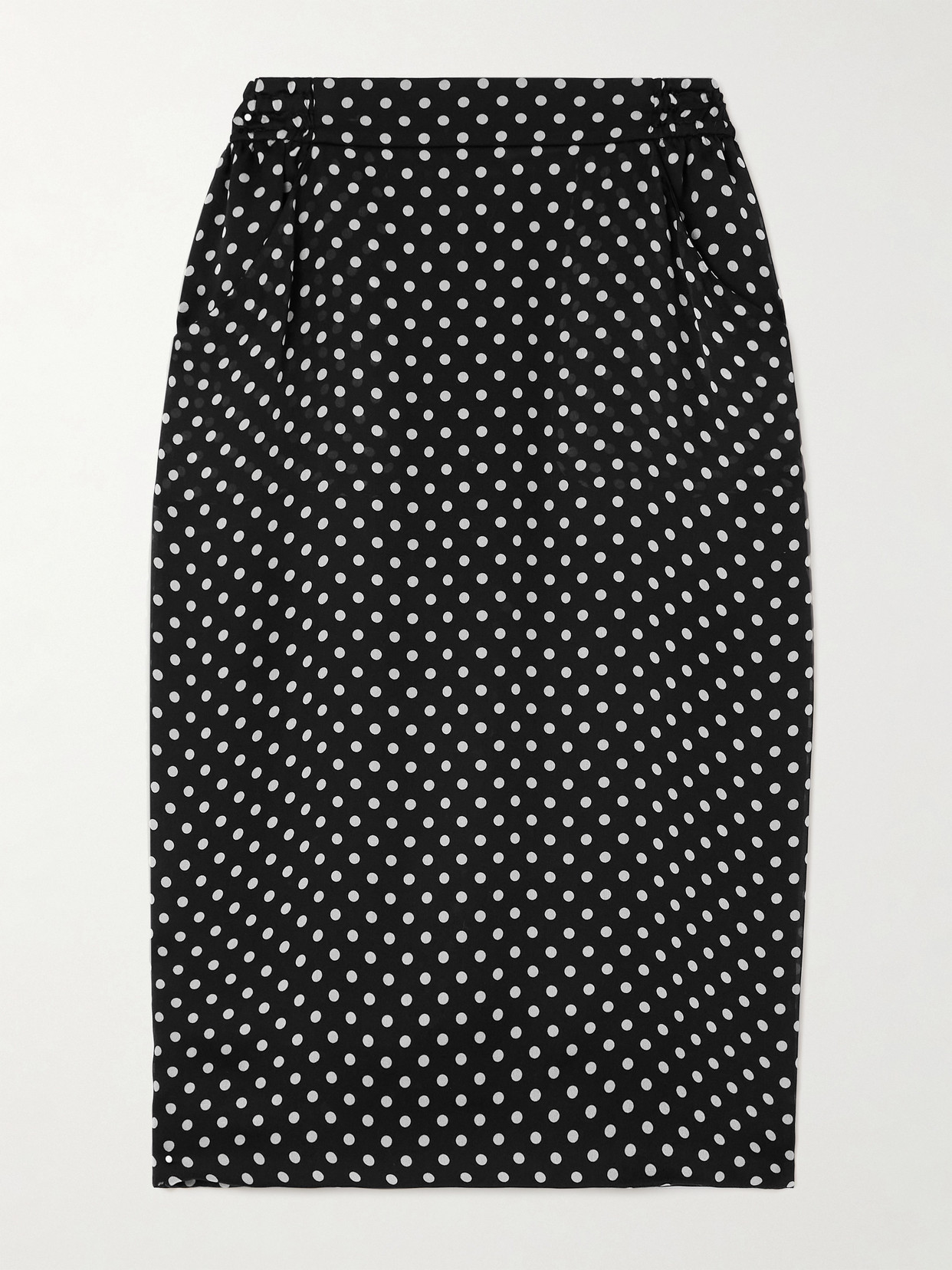 Saint Laurent Draped Polka-dot Silk-chiffon Midi Skirt In Black