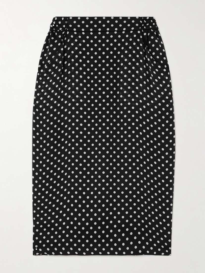 Saint Laurent Draped Polka-dot Silk-chiffon Midi Skirt