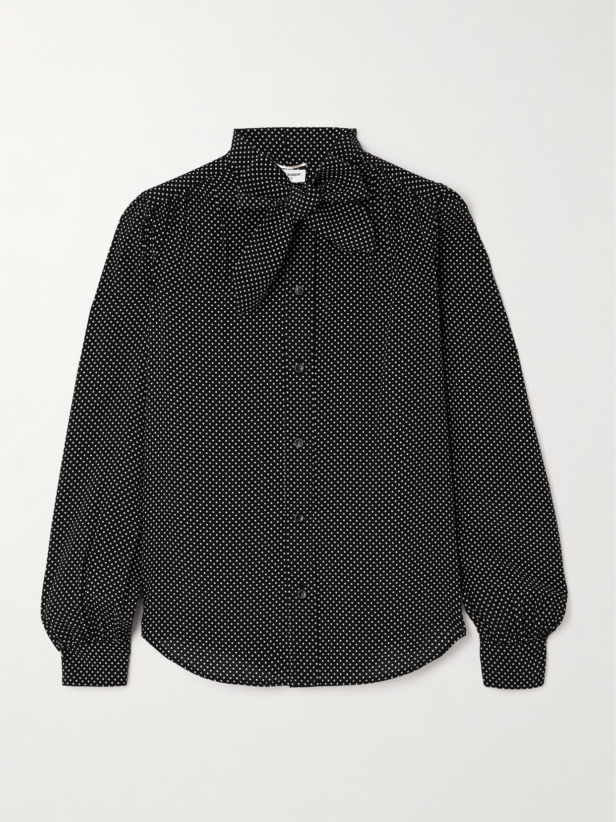 SAINT LAURENT Pussy-bow Polka-dot Silk Blouse - Black