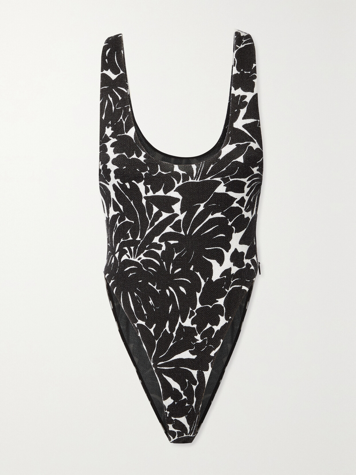 Shop Saint Laurent Floral-print Cutout Stretch-jersey Bodysuit In Black