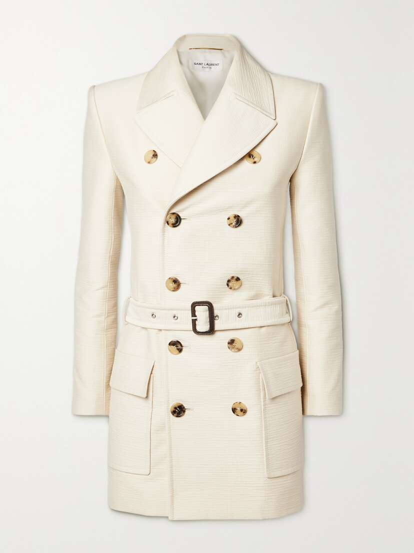 Saint Laurent Double-breasted Belted Cotton And Wool-blend Tweed Jacket