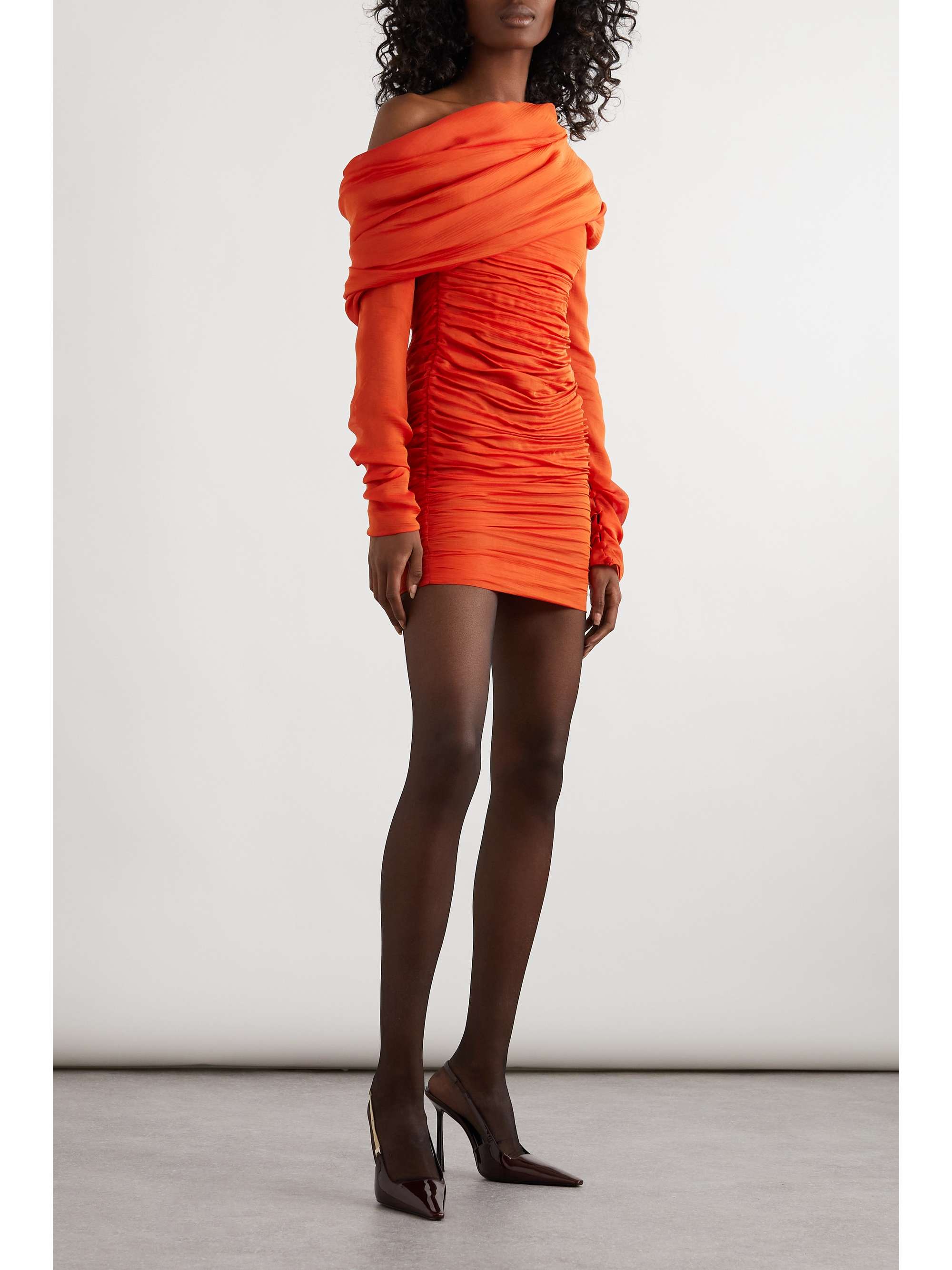 SAINT LAURENT One shoulder ruched silk crepon mini dress NET A PORTER