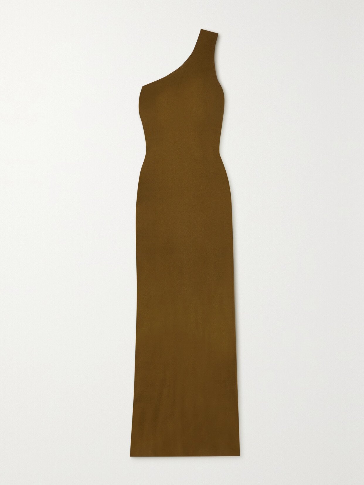 Shop Saint Laurent One-shoulder Silk-jersey Maxi Dress In Green