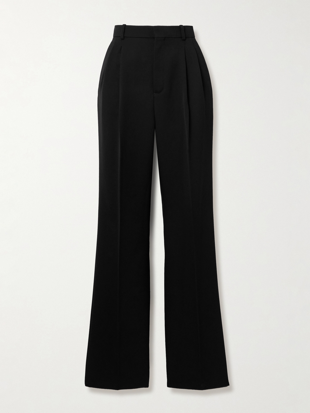 Saint Laurent Satin-trimmed Grain De Poudre Wool Wide-leg Pants In Black