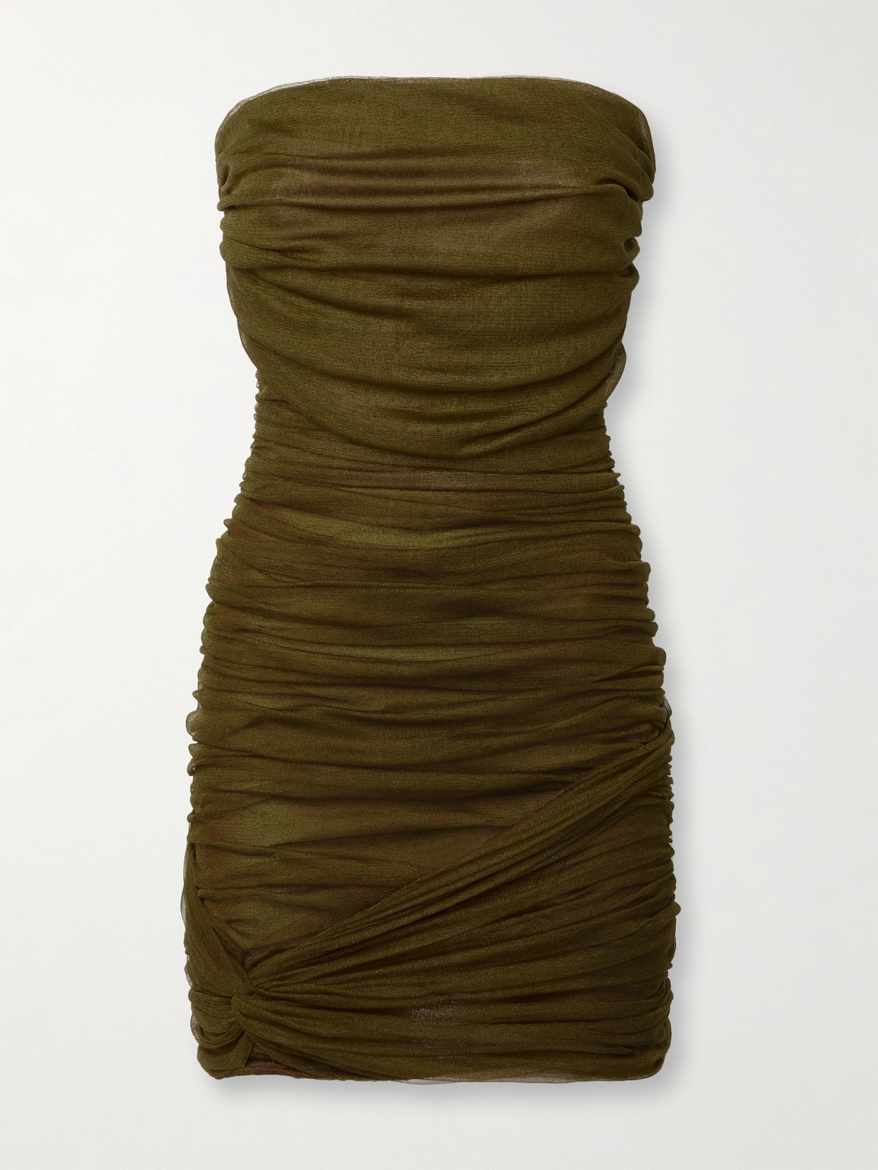 SAINT LAURENT Ruched Silk-blend Mini Dress - Green