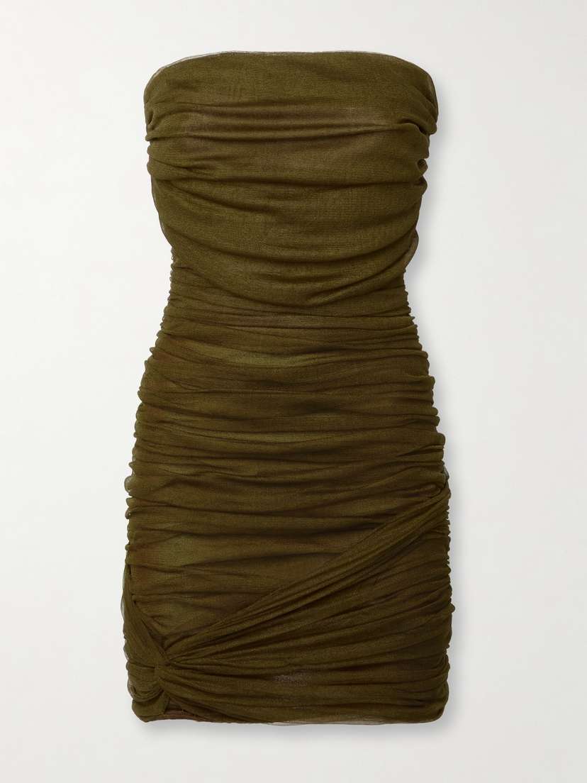 Saint Laurent Ruched Silk-blend Mini Dress