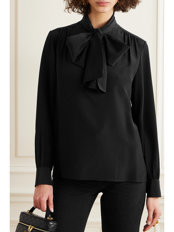 Saint Laurent Pussy-bow silk-crepe blouse