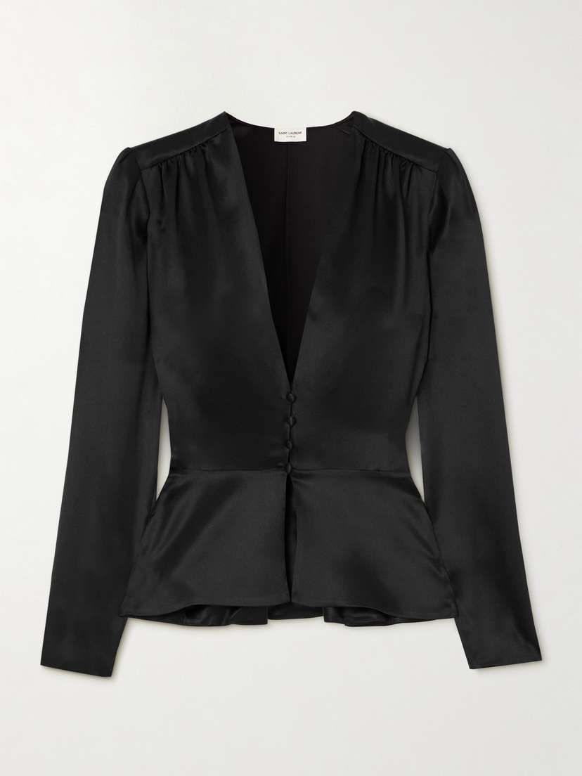 Saint Laurent Silk-satin Peplum Blouse