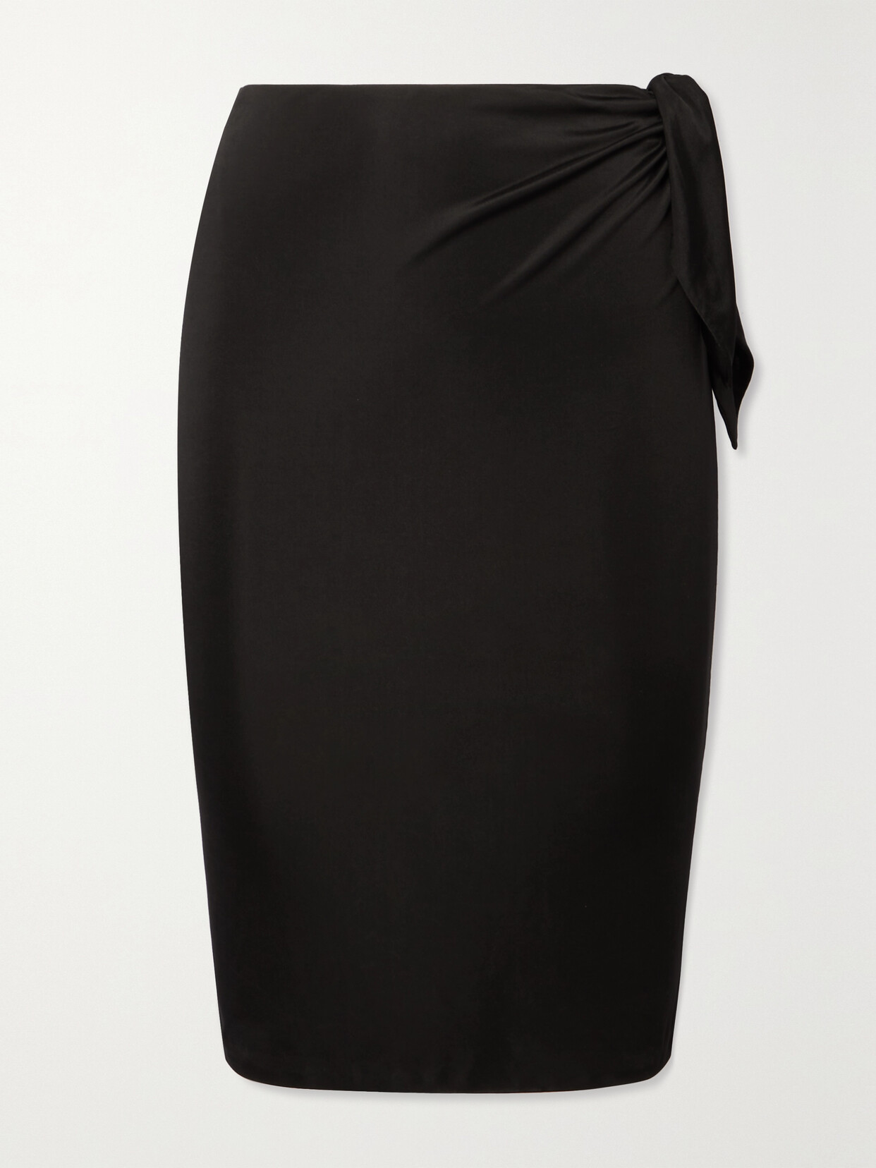 Saint Laurent Knotted Cutout Draped Jersey Midi Skirt In Black