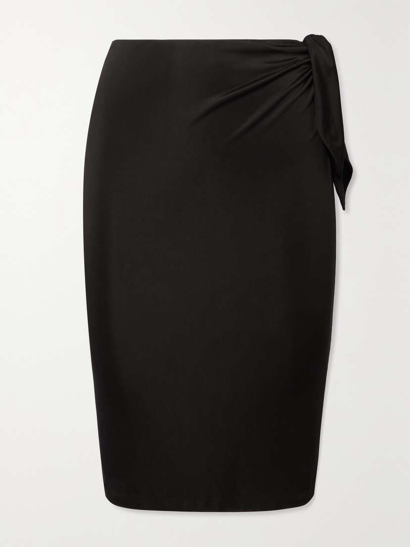 Saint Laurent Knotted Cutout Draped Jersey Midi Skirt