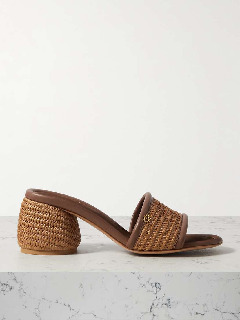 Gianvito Rossi Marbella 60 Leather-trimmed Raffia Mules