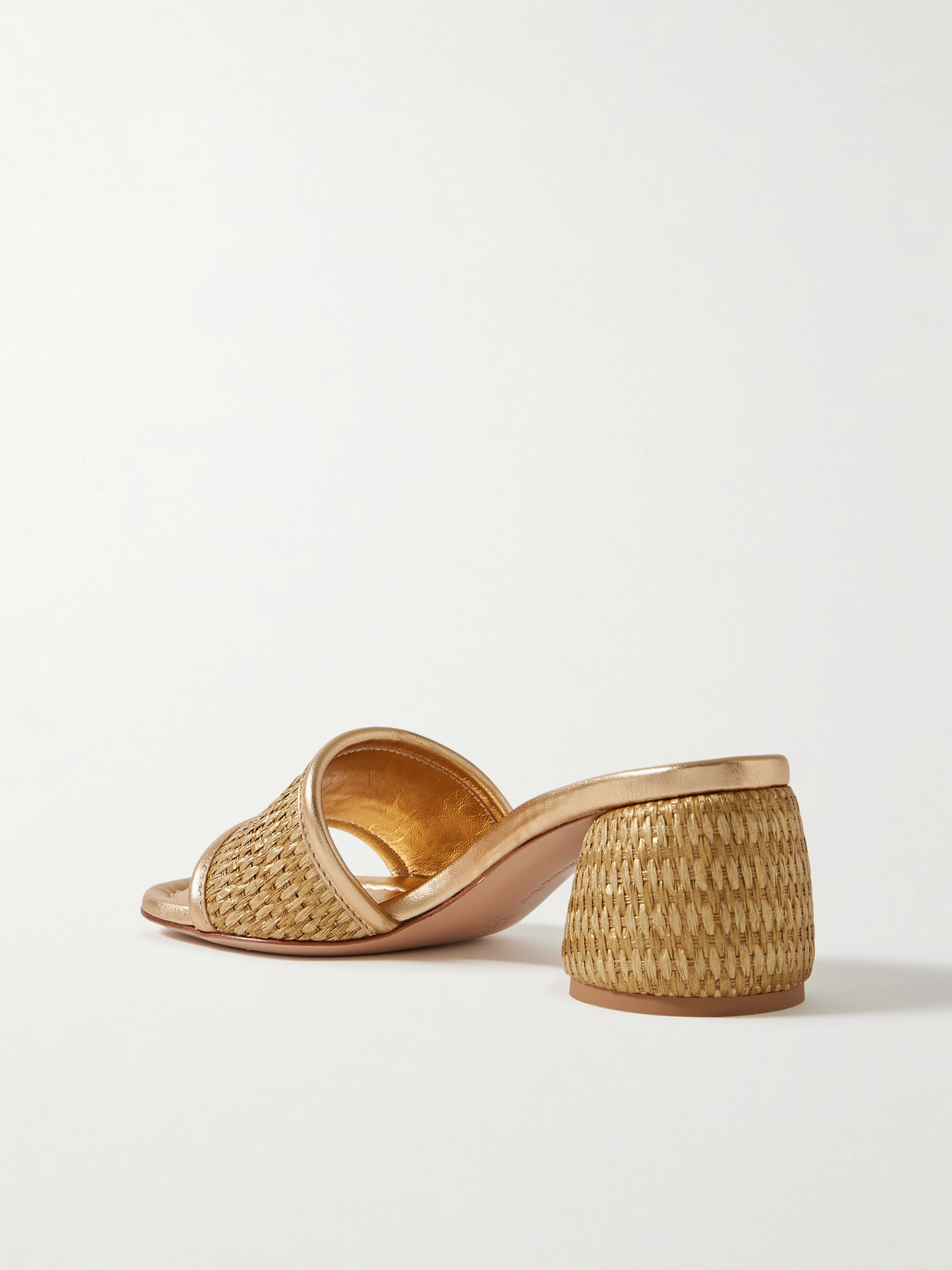 Shop Gianvito Rossi Marbella 60 Metallic Leather-trimmed Raffia Sandals In Gold