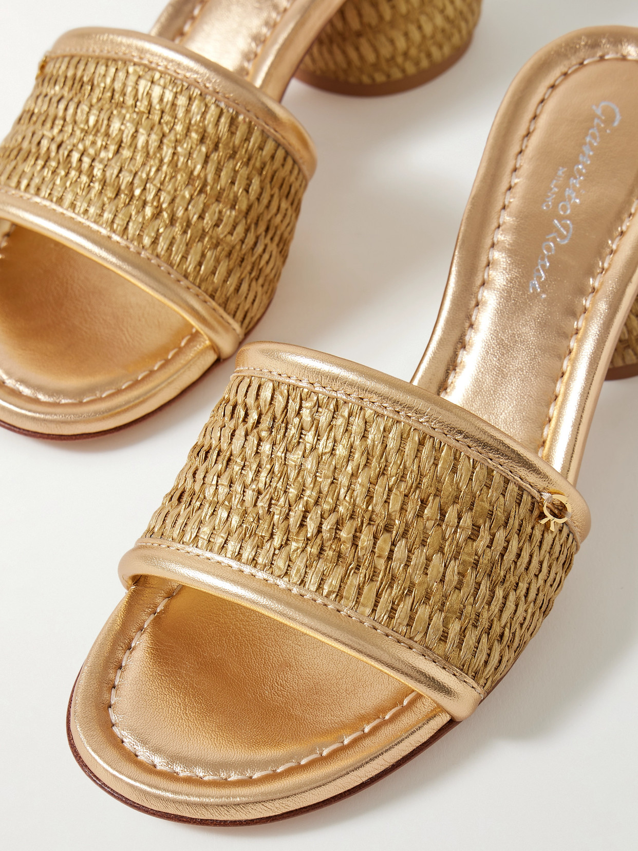 Shop Gianvito Rossi Marbella 60 Metallic Leather-trimmed Raffia Sandals In Gold