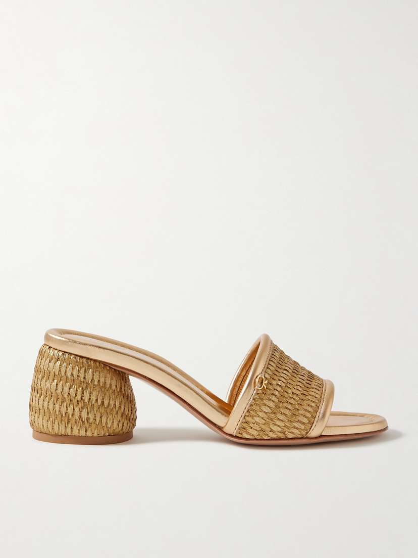 Gianvito Rossi Marbella 60 Metallic Leather-trimmed Raffia Sandals