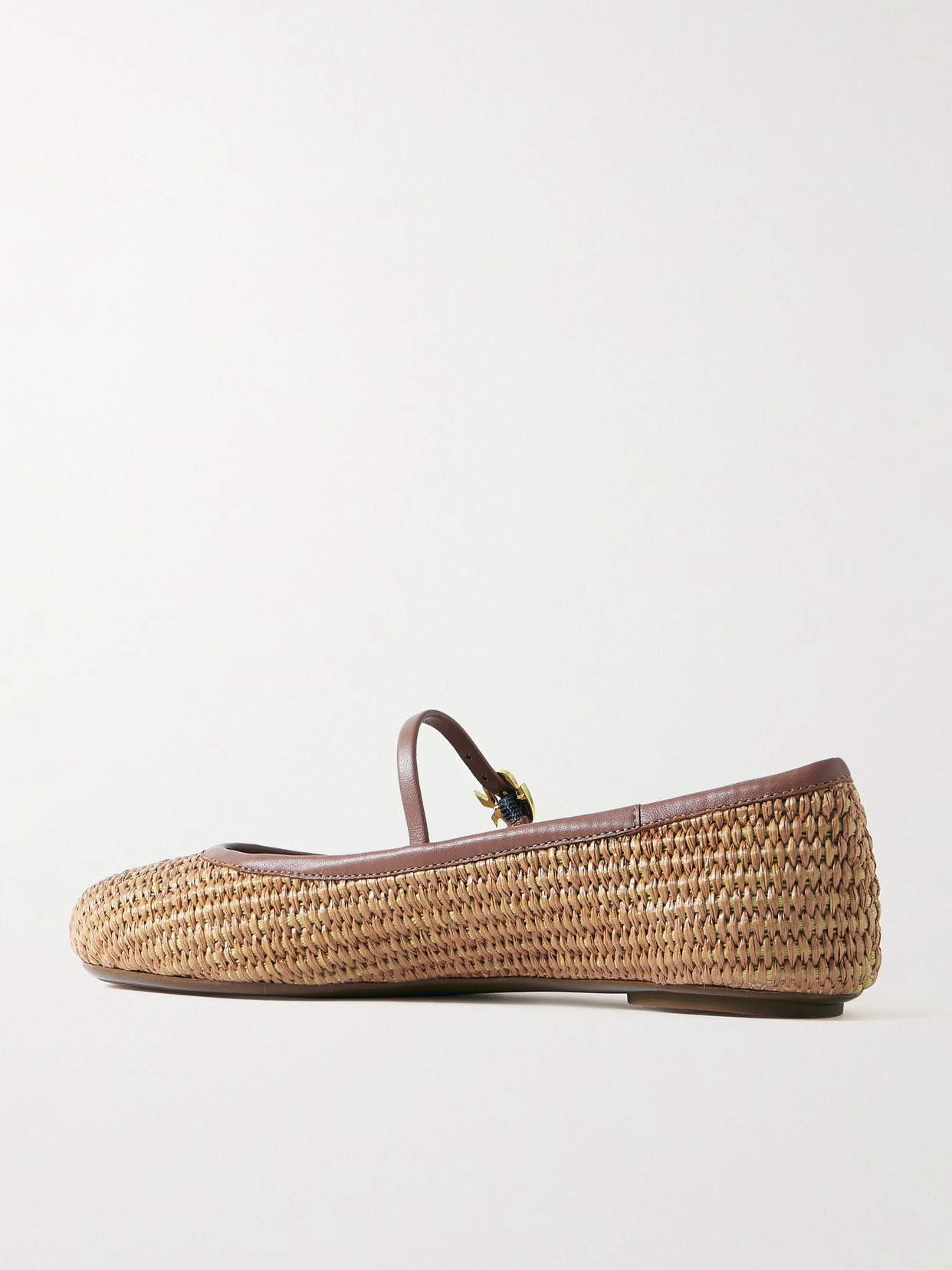 Shop Gianvito Rossi Carla Leather-trimmed Raffia Mary Jane Ballet Flats In Brown