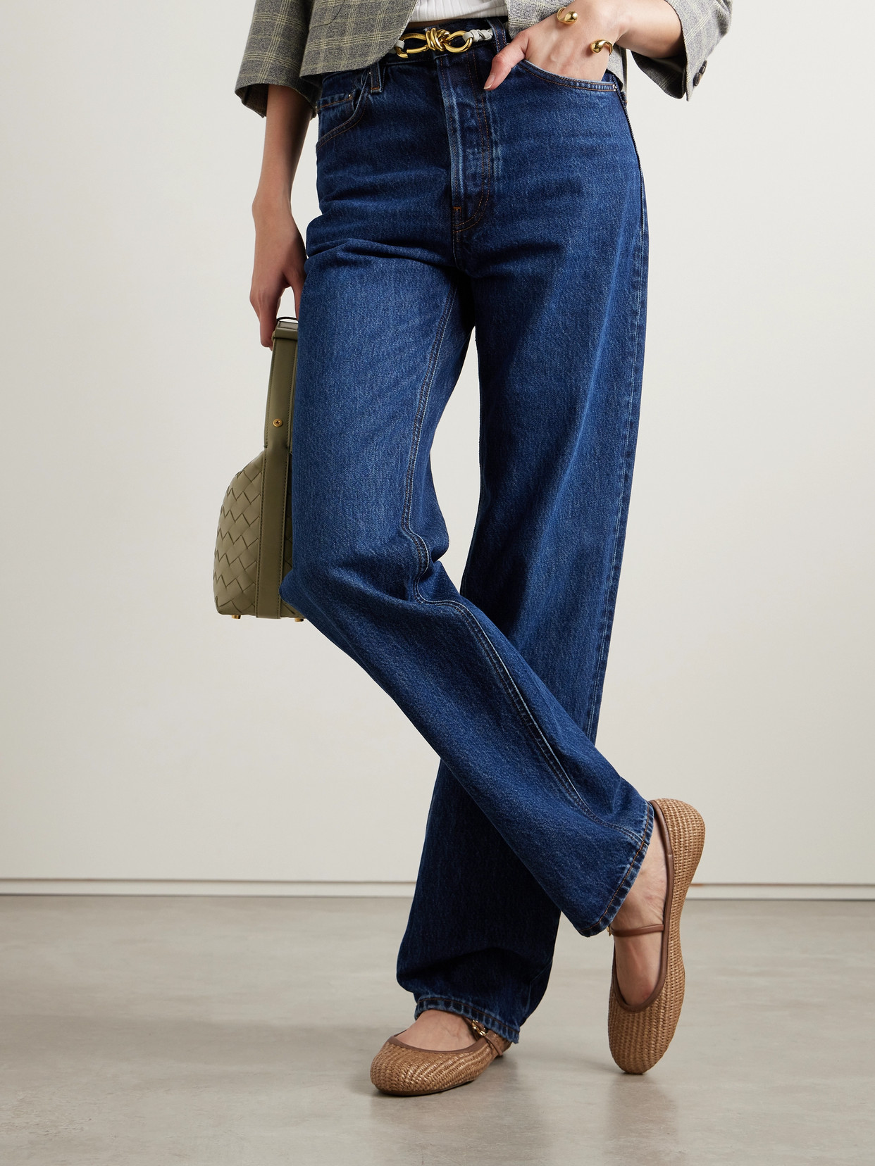 Shop Gianvito Rossi Carla Leather-trimmed Raffia Mary Jane Ballet Flats In Brown
