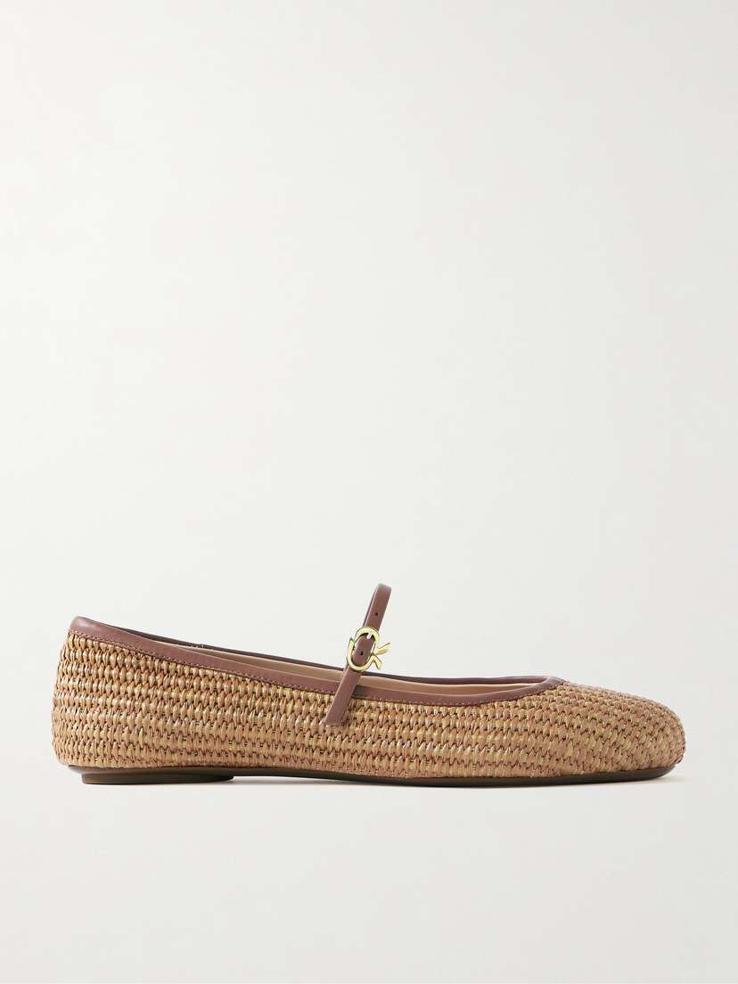 Gianvito Rossi Carla Leather-trimmed Raffia Mary Jane Ballet Flats