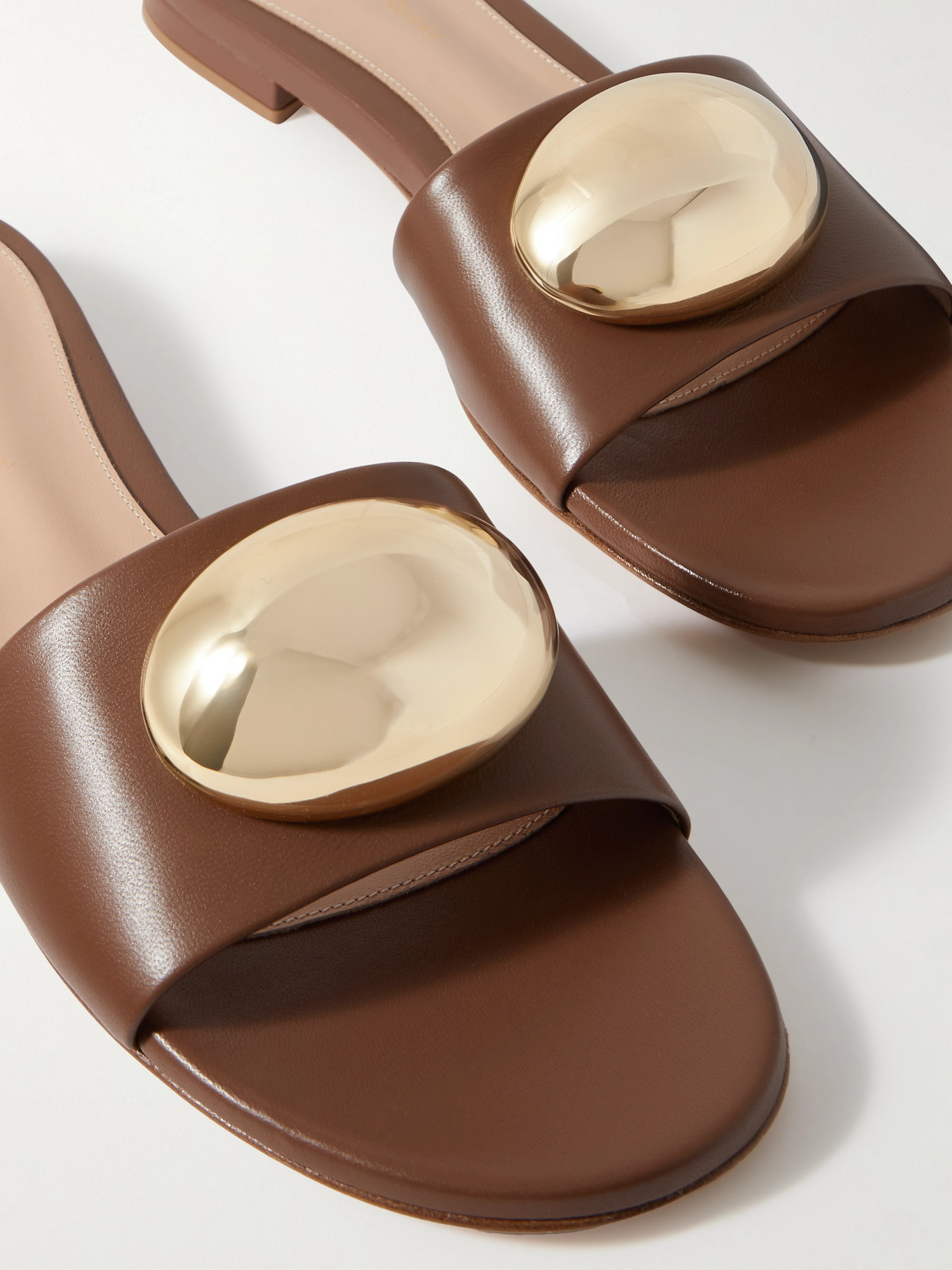 Shop Gianvito Rossi Embellished Leather Slides In Brown