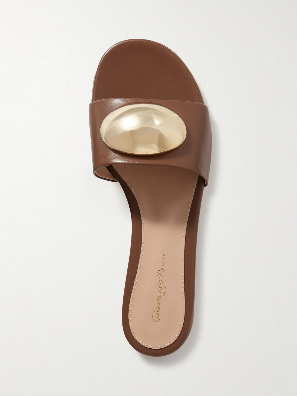 Shop Gianvito Rossi Embellished Leather Slides In Brown