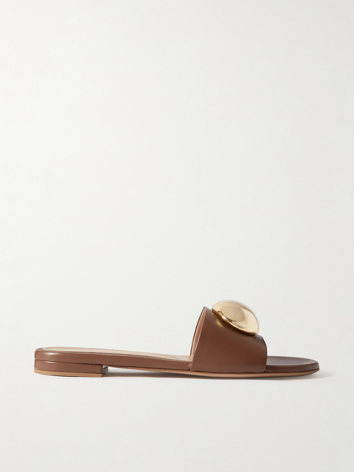 Gianvito Rossi - Embellished Leather Slides - Brown
