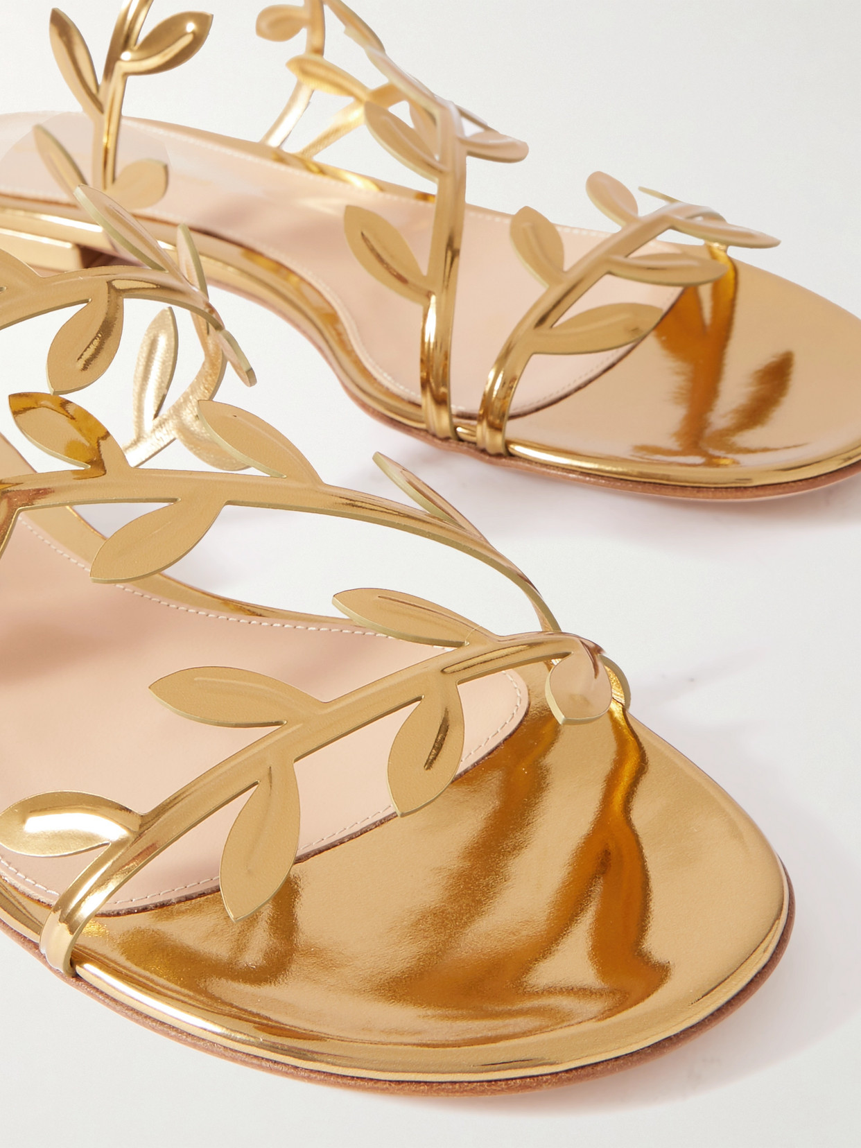 Shop Gianvito Rossi Flavia Metallic Leather Sandals In Gold