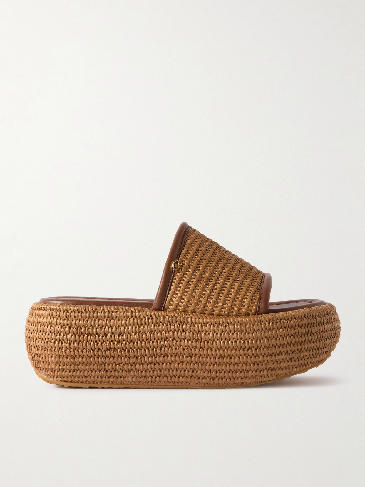 Gianvito Rossi - Marbella Leather-trimmed Raffia Platform Slides - Brown