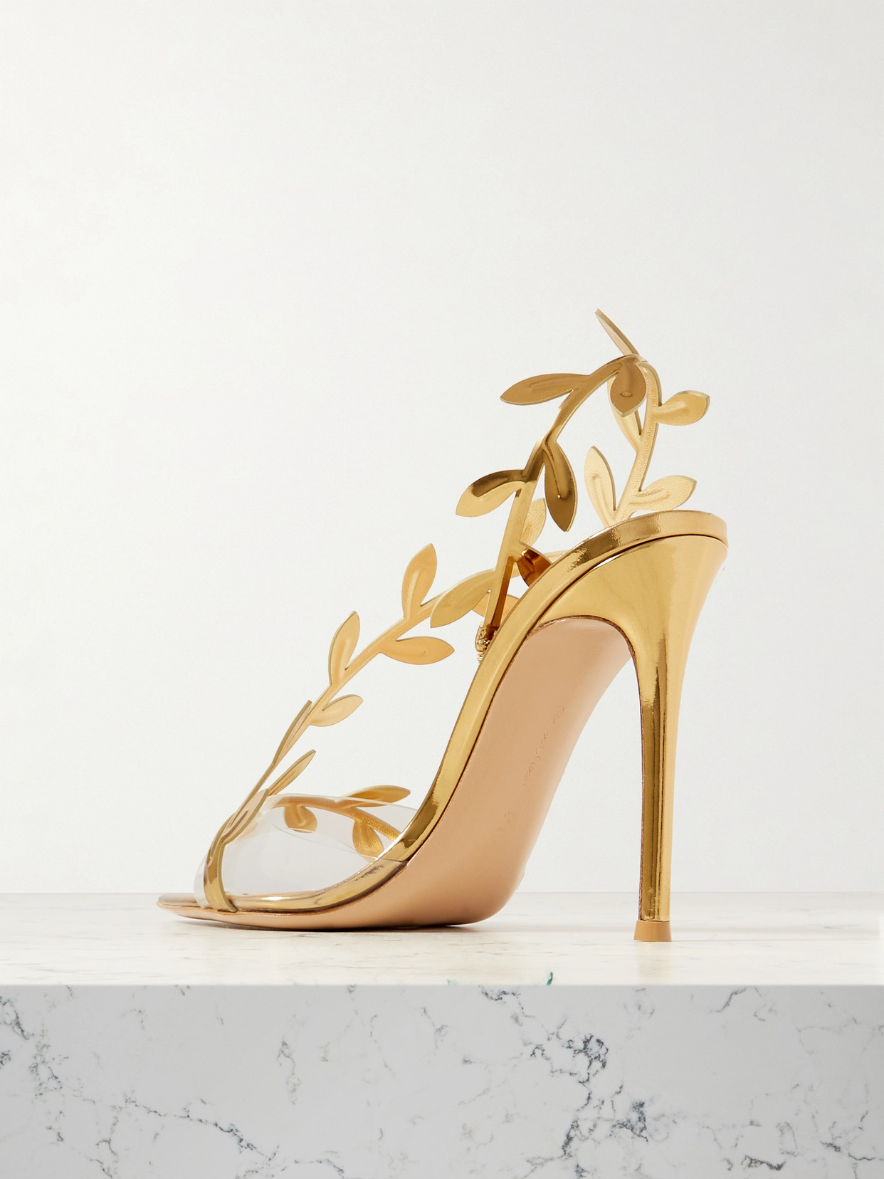 Gianvito Rossi Flavia Leaf Pointed Toe Asymmetric Slingback Sandal In Gold