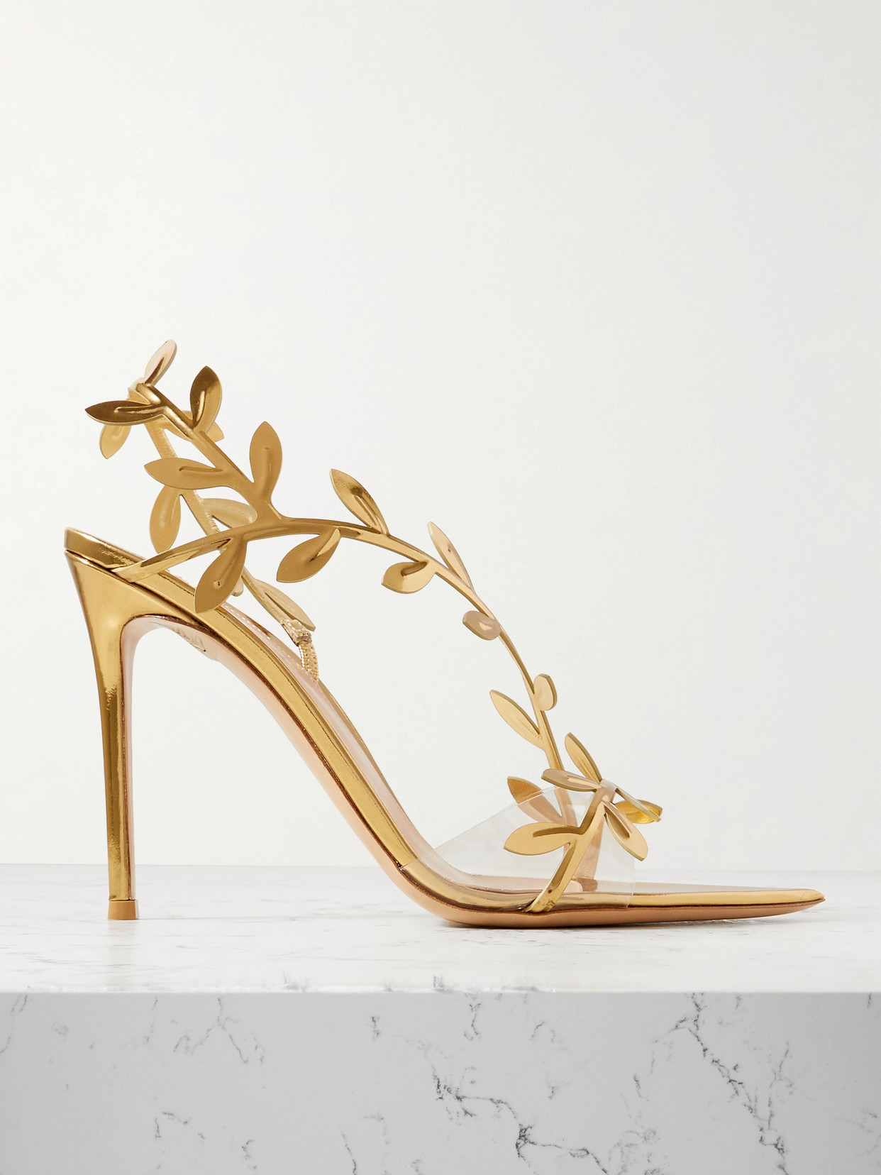 Shop Gianvito Rossi 150 Metallic Leather And Pvc Slingback Sandals In Gold