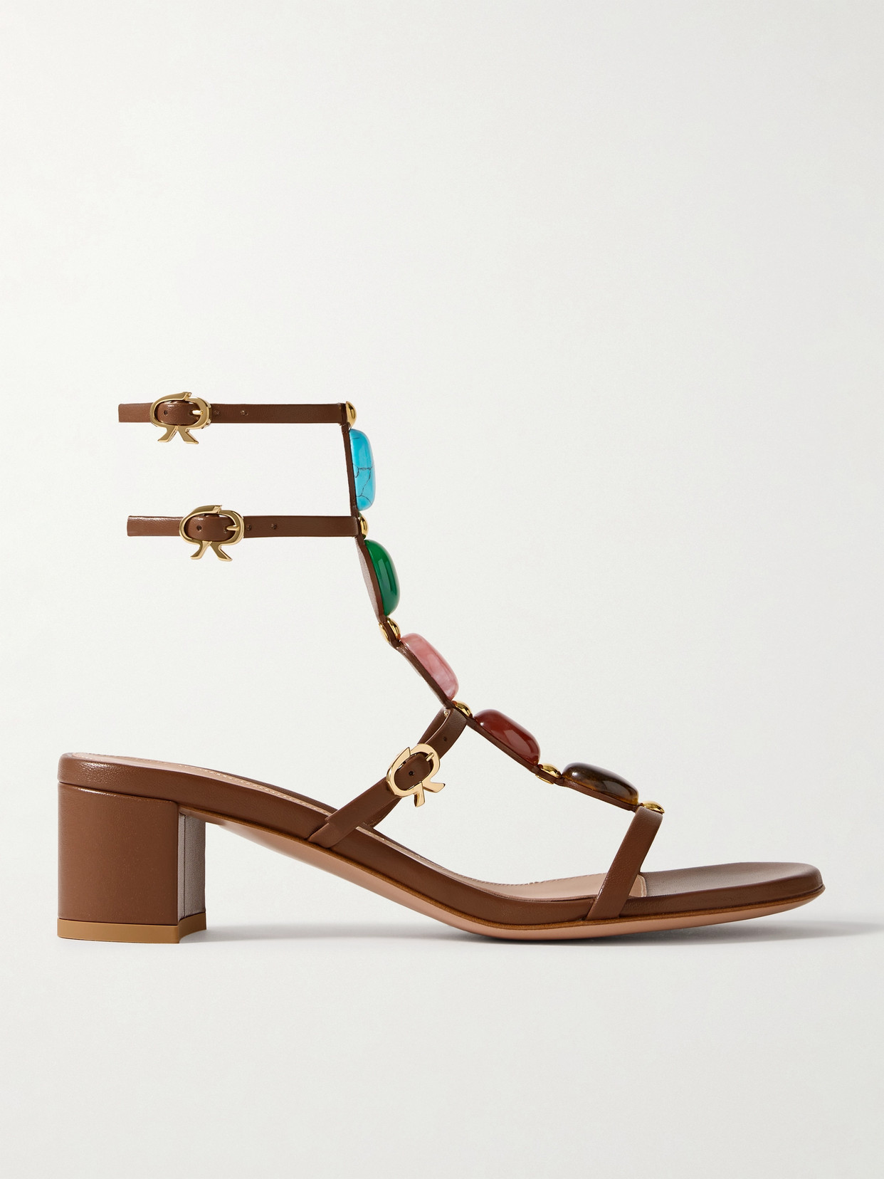 Gianvito Rossi 45 Embellished Leather Sandals In Brown