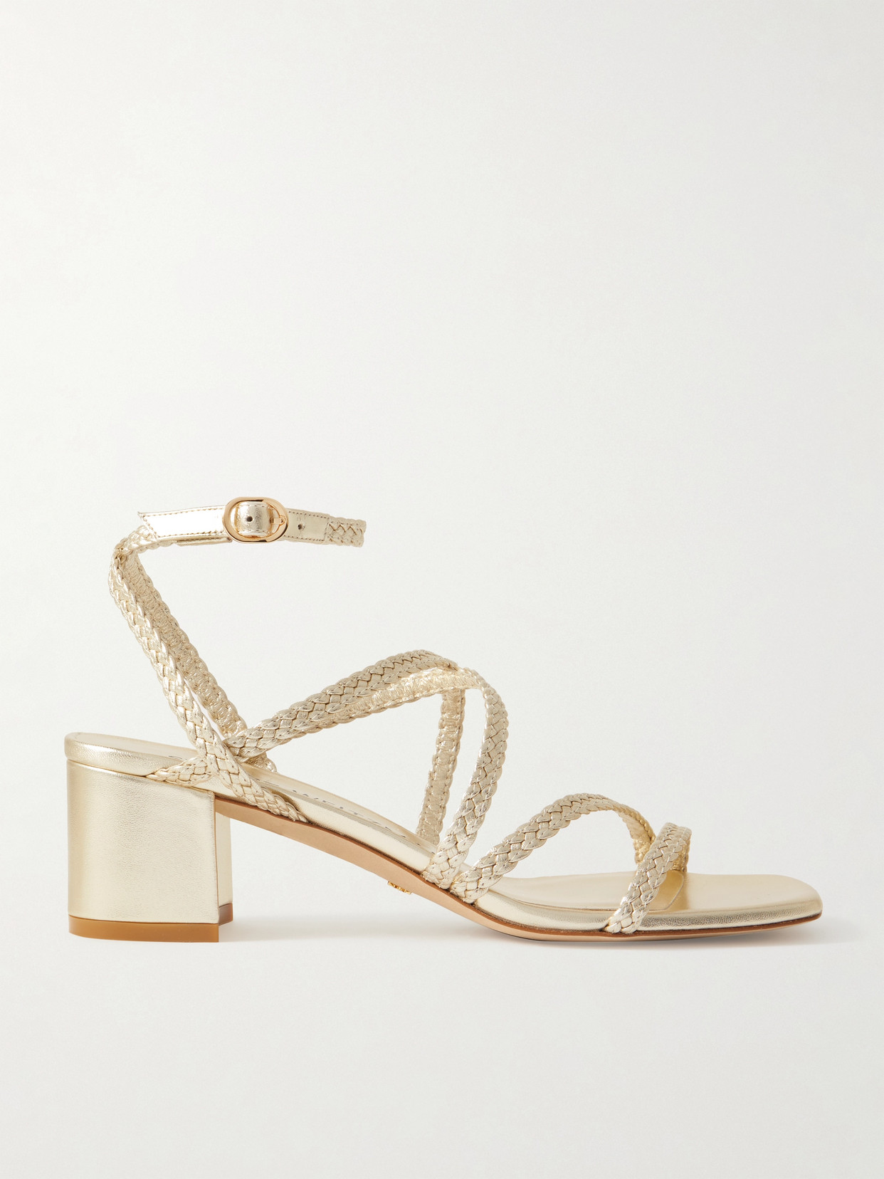 Stuart Weitzman Wovette Braided Metallic Leather Sandals In Gold