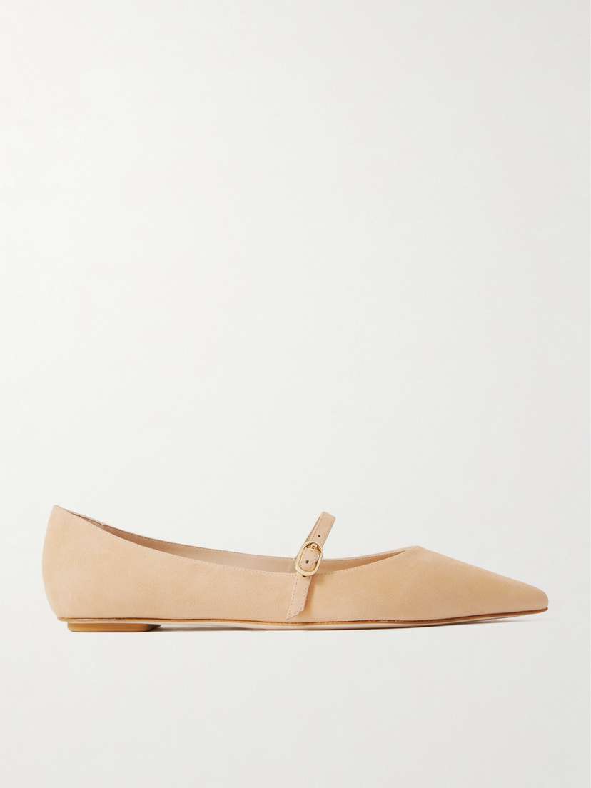 Stuart Weitzman Emilia Suede Mary Jane Point-toe Flats