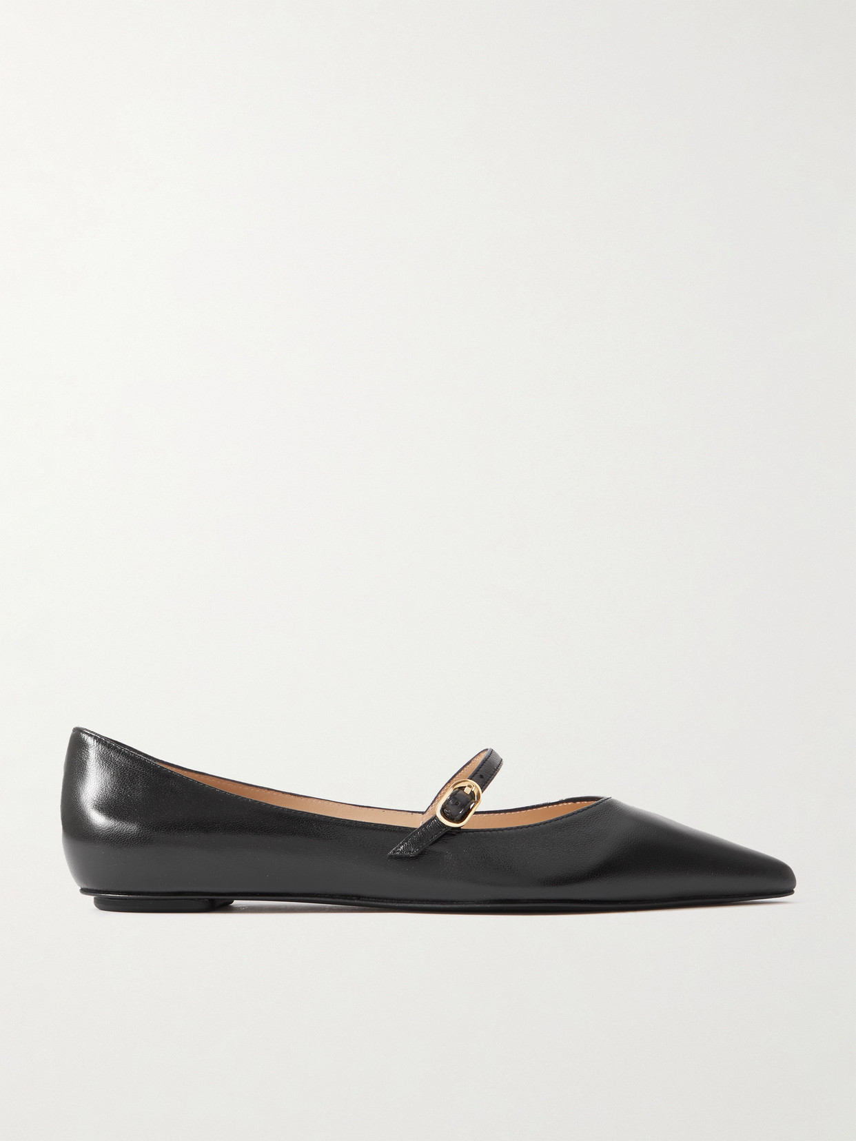 Shop Stuart Weitzman Emilia Leather Mary Jane Point-toe Flats In Black